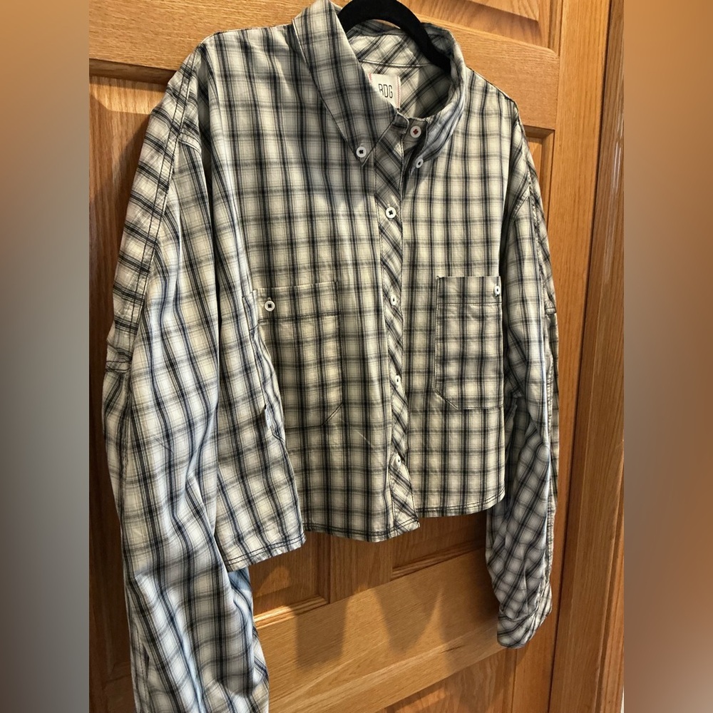 BDG Urban Outfitters Corey Cropped Plaid Boxy Oversized Button Down Women’s XL - Picture 11 of 16